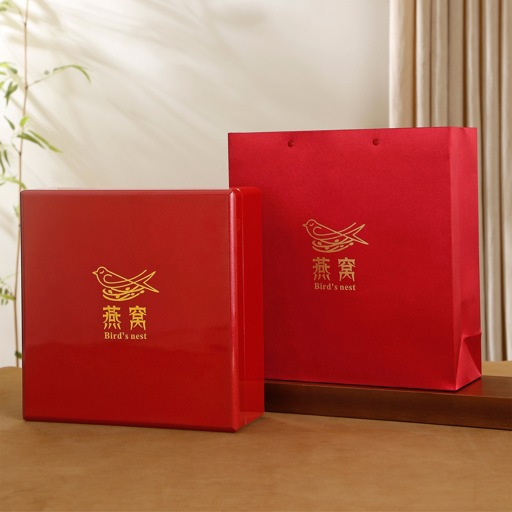 新款烤漆燕窝包装盒宝红色木盒250克500克溯源燕窝燕盏礼品盒空盒