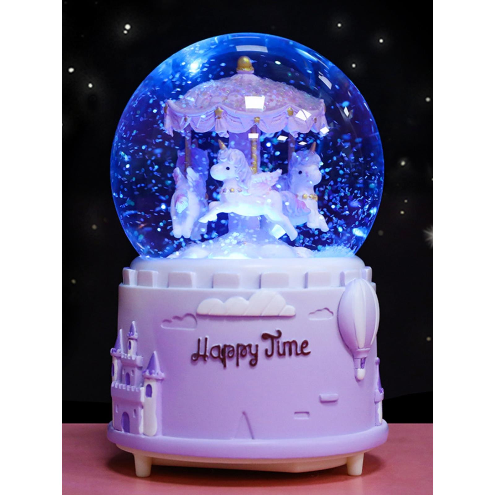 发光飘雪花音乐盒旋转木马水晶球儿童女童十岁实用生日礼物男女生