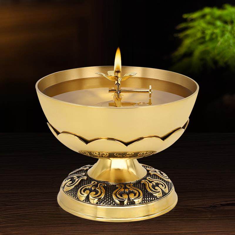纯铜液体酥油灯铜碗食用油长明灯佛前供灯供佛灯观音灯莲花香油灯