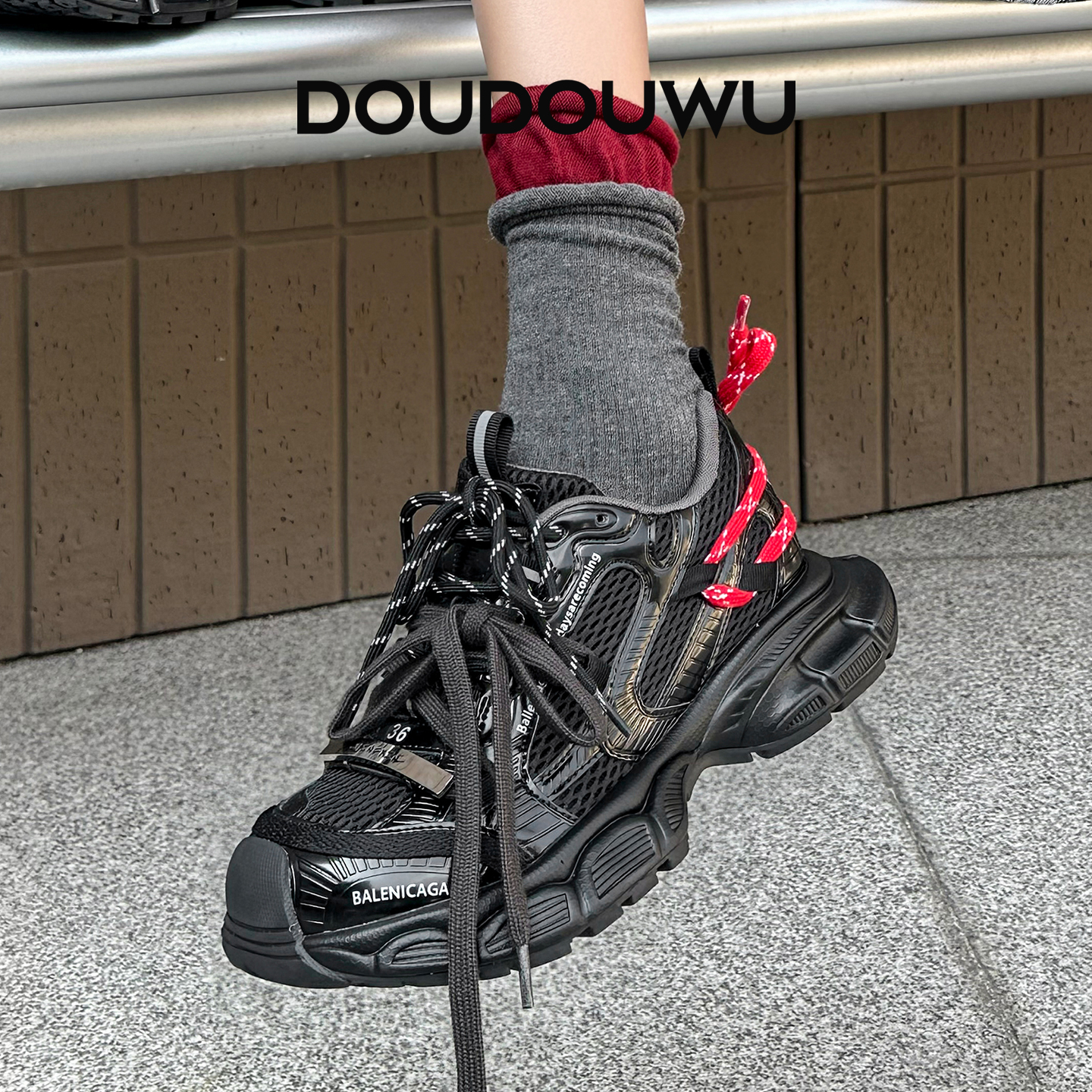 豆豆屋厚底老爹鞋女松糕系带女鞋