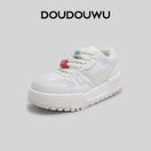 潮休闲系带百搭平底板鞋 豆豆屋厚底小白鞋 新款 韩版 女单鞋 2025春季