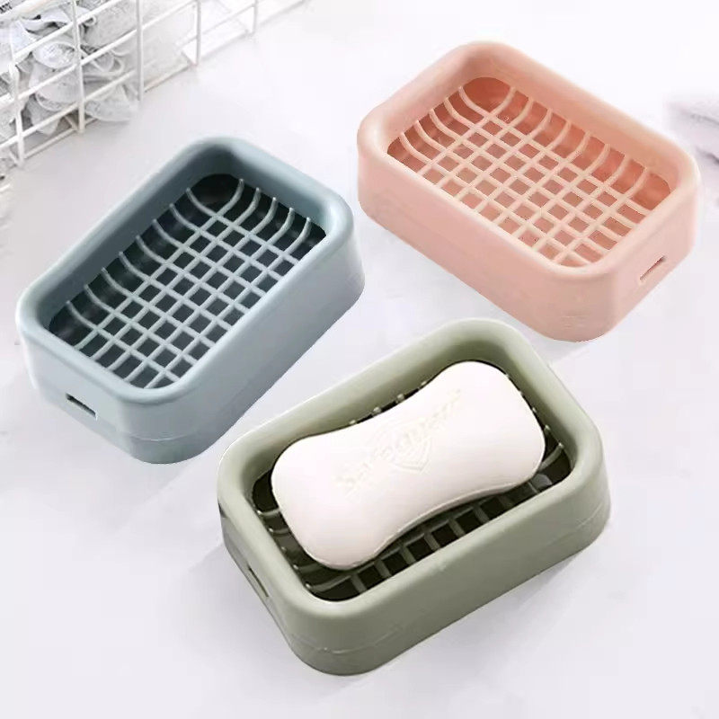肥皂盒免打孔可爱网格皂盒沥水肥皂盒子长方形家用香皂双层洗衣