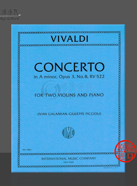 维瓦尔第 第八协奏曲 A小调 Op3 RV522 两把小提琴和钢琴 原版乐谱书 Vivaldi Concerto In A Minor Violins and Piano IMC1865