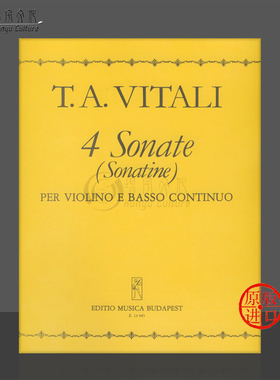 维塔利 四首奏鸣曲 小提琴和钢琴或低音通奏 布达佩斯 乐谱书 Vitali 4 Sonatas Violin and Basso Continuo or Piano Z13045