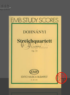多纳伊 弦乐四重奏Op33 研习小总谱 非演奏用谱 布达佩斯原版乐谱书 Dohnanyi Ern String Quartett pocket score Z40130