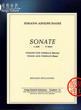 E小调奏鸣曲 哈斯 小提琴和大键琴或钢琴 霍夫曼斯特乐谱书 Hasse Sonata in E Minor for Violin Harpsichord or Piano FH3902