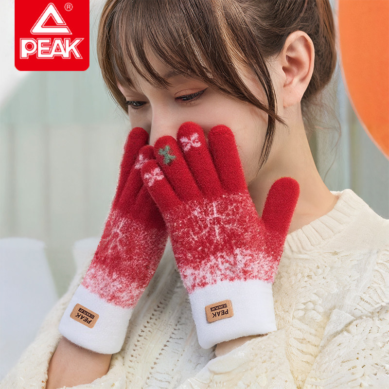 匹克毛绒手套女冬季露指可触屏雪花加绒加厚毛茸茸骑行保暖手套