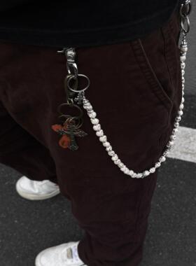 MANSHAN白骷髅暗黑复古哥特比亚牛仔裤链腰链小众男女十字架挂饰