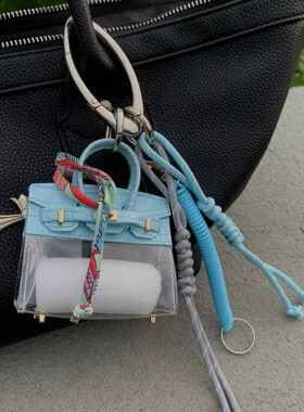 ironworks手作miu系蓝色透明耳机小包编织绳包包挂饰潮流腰间挂件