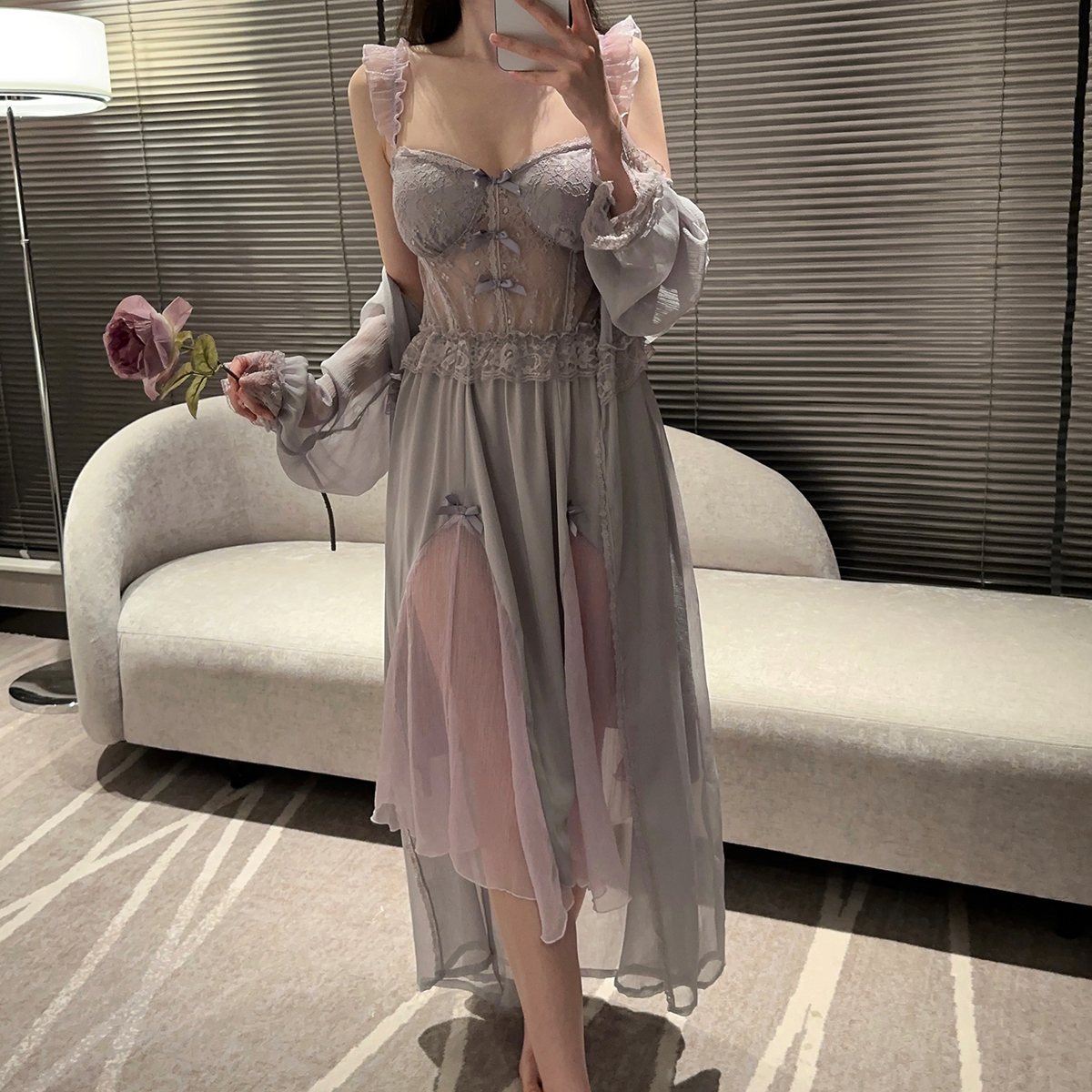 贝心适女冰丝性感睡袍睡裙图片