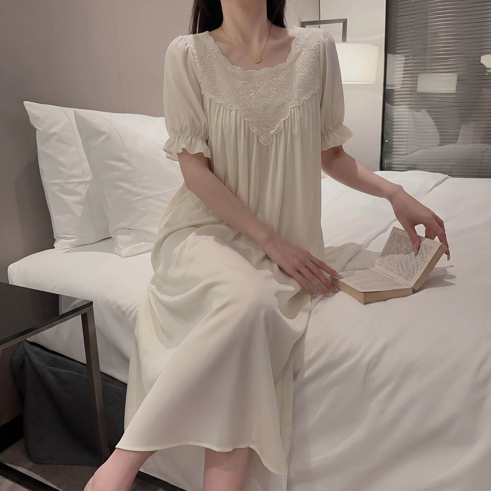 新款夏季女睡衣法式宫廷风蕾丝