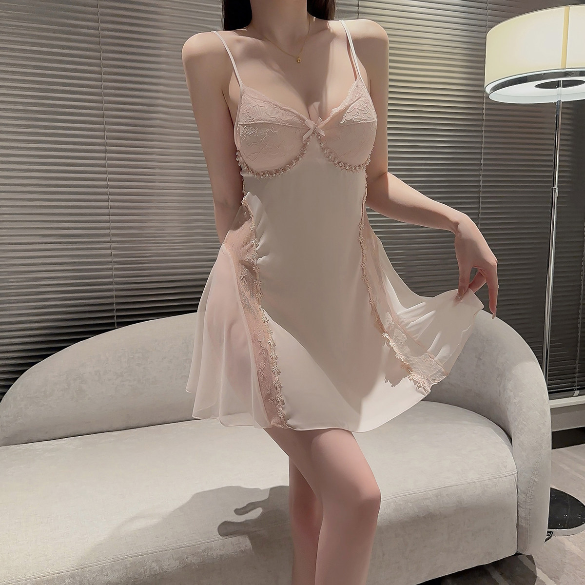 冰丝睡衣女春夏季带胸垫