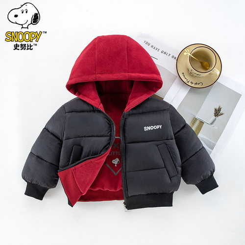史努比儿童秋冬新款时尚棉服男女童保暖连帽喜庆百搭棉服外套