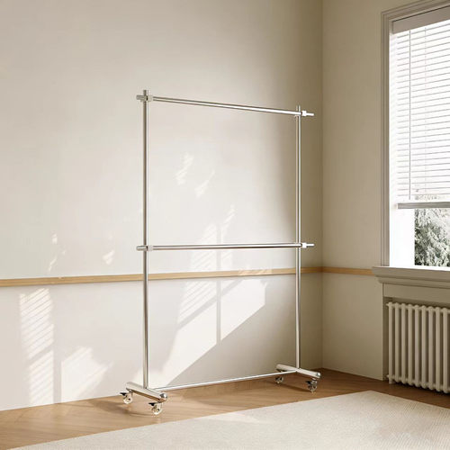 服装店展示架拉丝不锈钢衣架落地式挂衣架家用可调节带轮子可移动