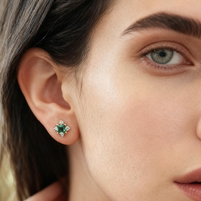 安娜路易莎s925银祖母绿锆石耳钉