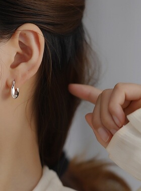 Ana Luisa欧美银s925U形耳环光面设计时尚简约气质个性新款耳饰女