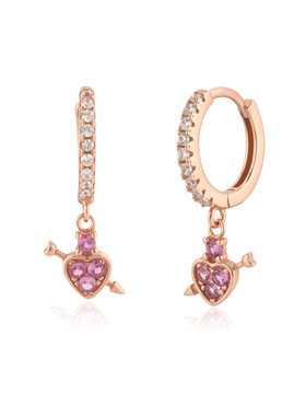 analuisa欧美不对称爱心丘比特耳环玫瑰金粉紫锆石耳扣耳坠甜美女