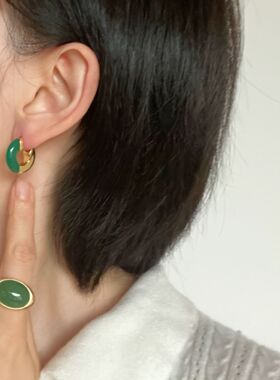 ana  luisa欧美S925银镀金拼接天然绿玛瑙复古黑玛瑙轻奢小众耳环