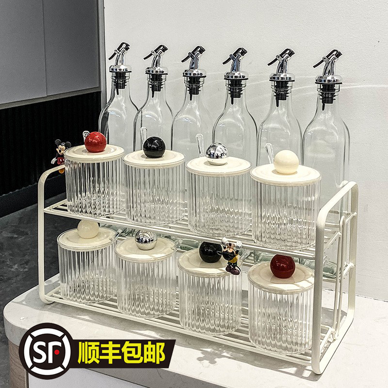 奶油风简约调味罐套装家用厨房盐罐酱醋调味瓶组合装糖罐佐料罐