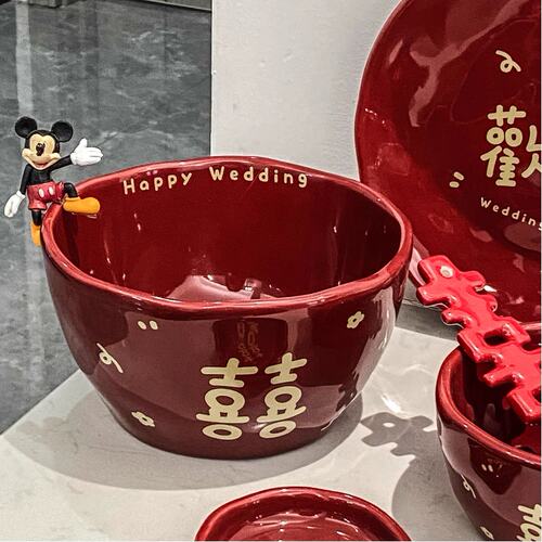 随沐陶瓷喜庆红色餐具套装