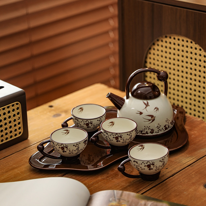 随沐客厅乔迁水壶茶杯套装杯具家用客厅水杯待客茶具中古陶瓷茶壶