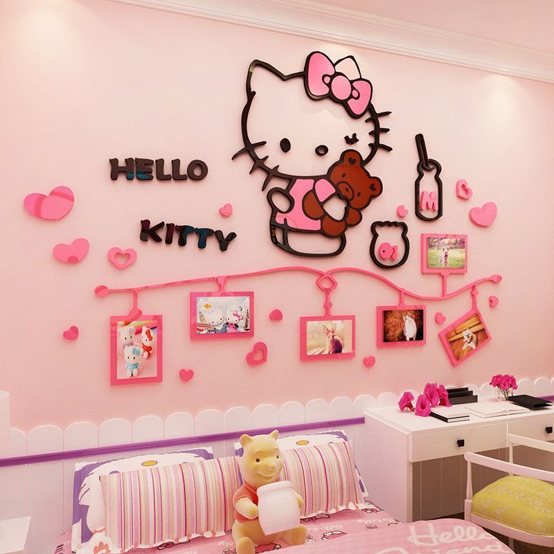 hellokitty猫照片墙面贴纸画公主儿童房间布置女孩卧室床头装饰图片