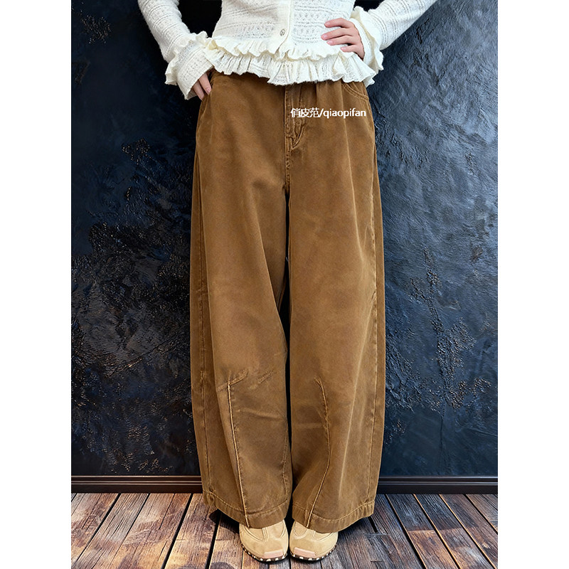 美式复古水洗弯刀阔腿裤女2026早春新款宽松显瘦高腰百搭休闲长裤,女装/女士精品,休闲裤,淘宝优惠券,粉丝福利购,淘宝优惠卷