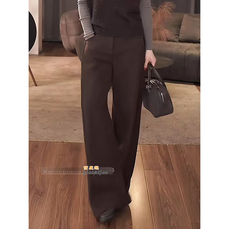 美拉德气质通勤咖色高腰阔腿裤2026春季宽松垂感显瘦百搭休闲长裤,女装/女士精品,休闲裤,淘宝优惠券,粉丝福利购,淘宝优惠卷