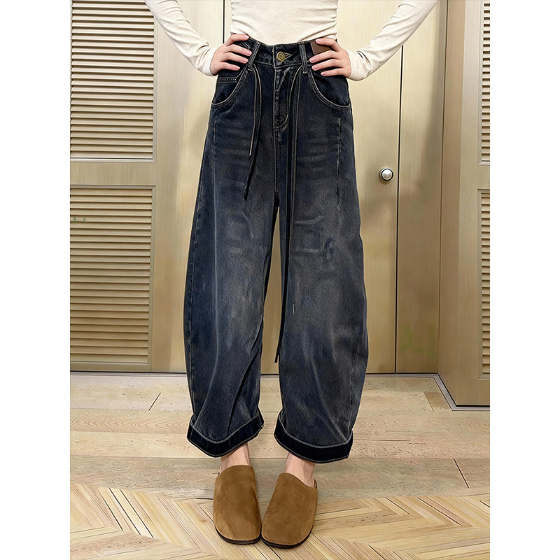 2026年春季新款气质时尚复古高腰牛仔阔腿裤女宽松显瘦百搭弯刀裤,女装/女士精品,大码裤装,淘宝优惠券,粉丝福利购,淘宝优惠卷