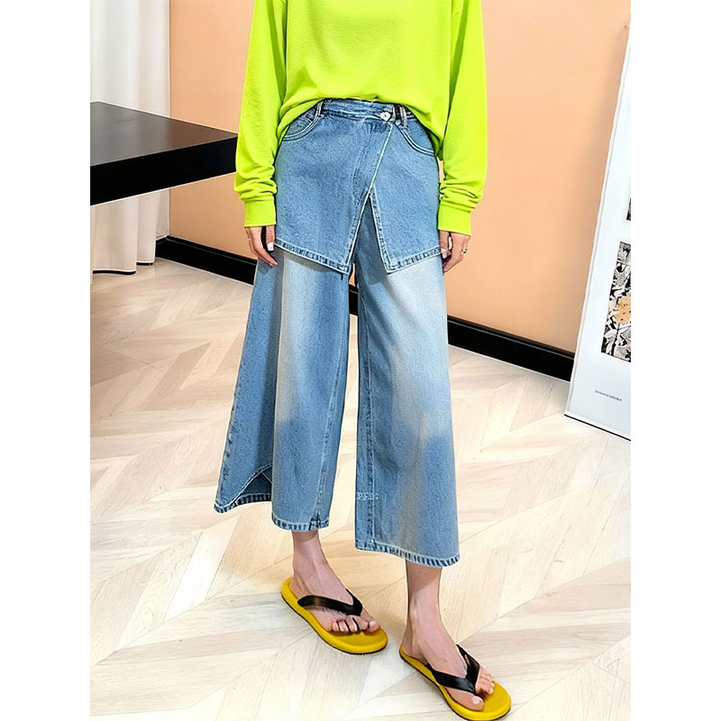 假两件屁帘牛仔裤女高腰显瘦