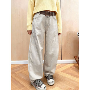 宽松阔腿弯刀长裤 时尚 新款 女2026春季 简约百搭显瘦遮肉休闲牛仔裤