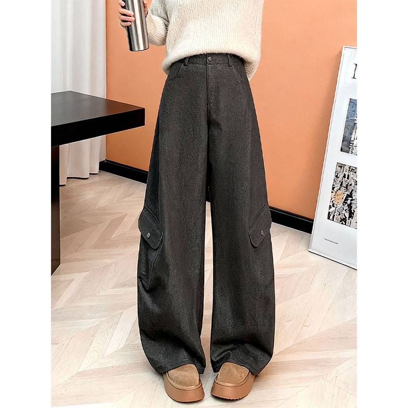 美式复古工装风咖色阔腿裤