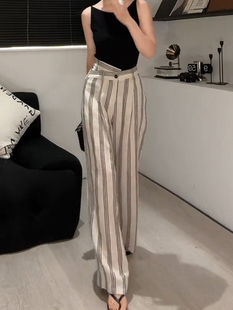 大气设计感百搭宽松阔腿裤 女慵懒风时尚 子 条纹休闲裤 2026春夏新款