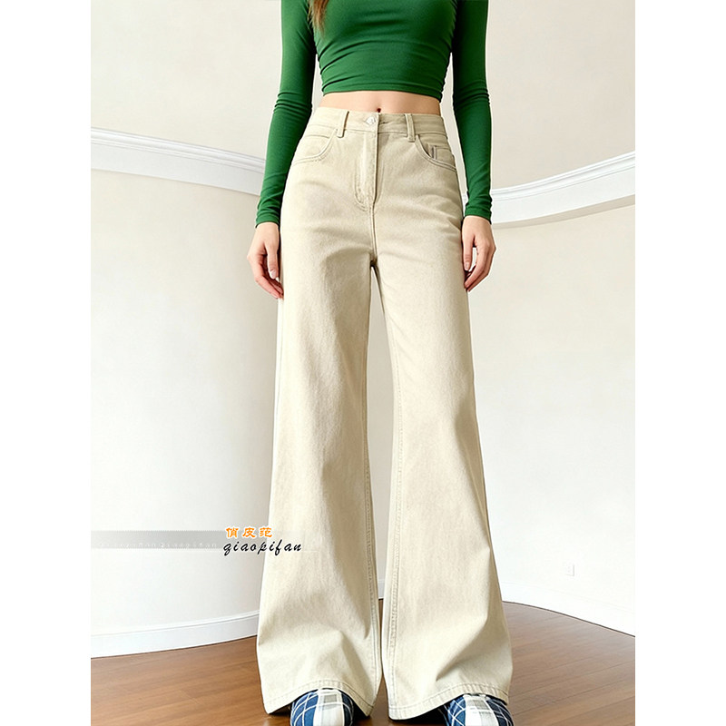 复古老钱风卡其色低腰微喇牛仔裤女2026春季新款直筒阔腿显瘦长裤,女装/女士精品,牛仔裤,淘宝优惠券,粉丝福利购,淘宝优惠卷