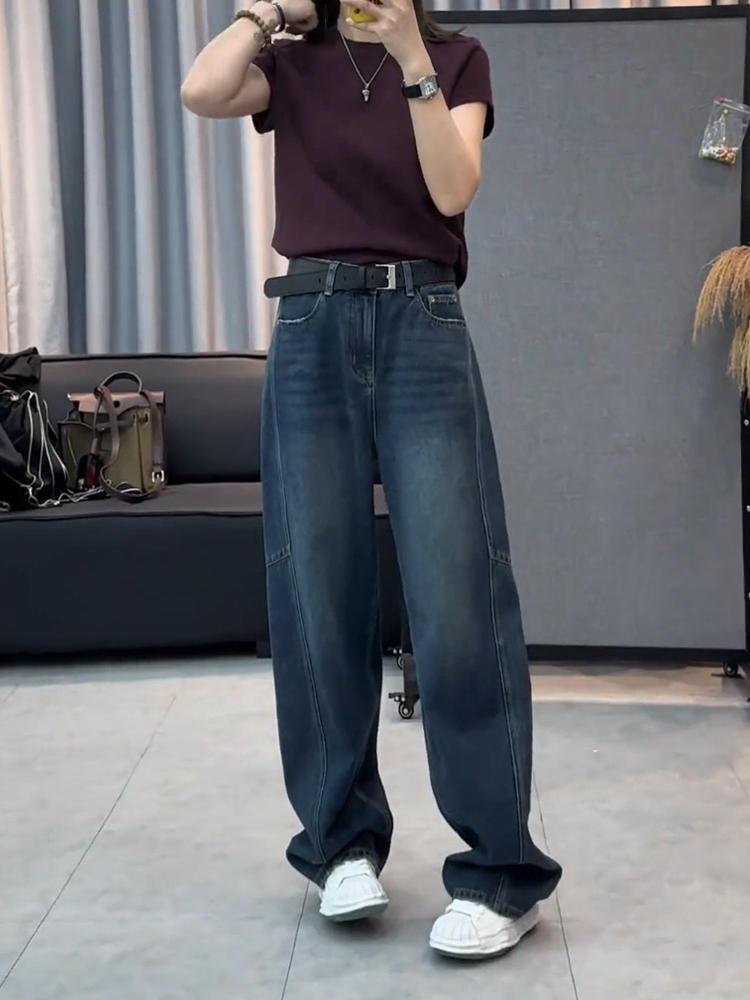 洋气复古设计感休闲弯刀牛仔裤女