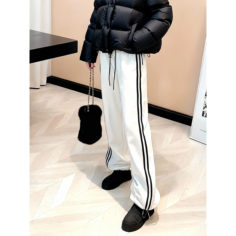 秋冬加绒加厚高腰显瘦阔腿裤女