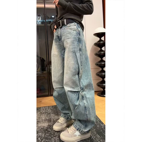磨毛潮流复古掐褶设计感弯刀裤