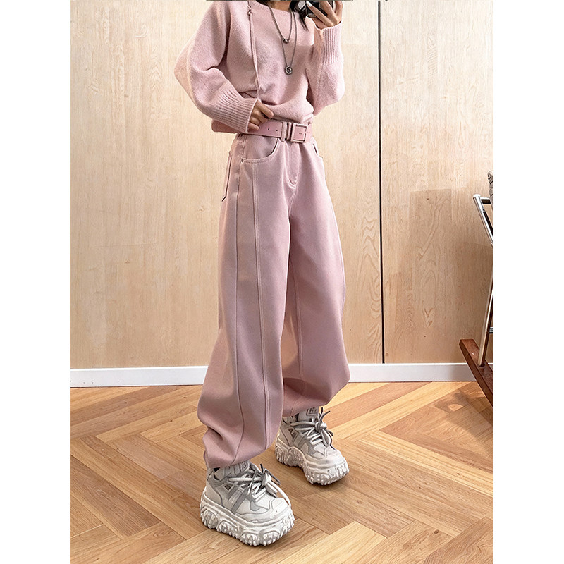 加绒休闲慵懒风粉色高腰弯刀裤女2025冬季保暖加厚显瘦百搭牛仔裤,女装/女士精品,牛仔裤,淘宝优惠券,粉丝福利购,淘宝优惠卷