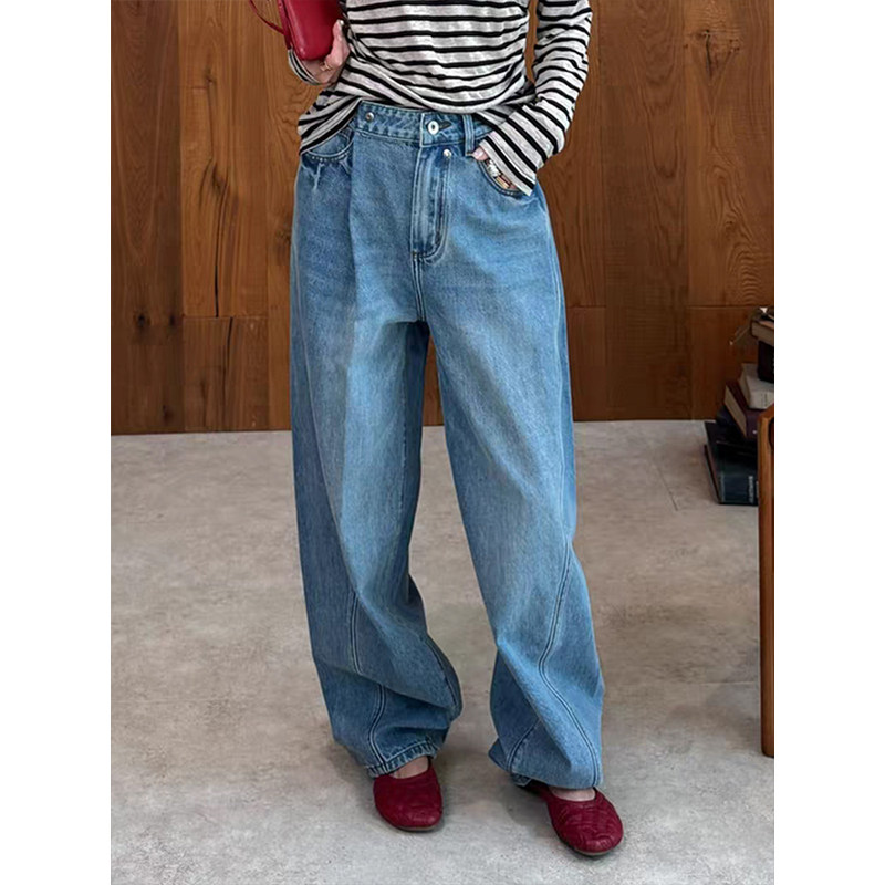 老钱风复古时髦高腰阔腿牛仔裤女2026春季宽松显瘦垂感百搭弯刀裤,女装/女士精品,牛仔裤,淘宝优惠券,粉丝福利购,淘宝优惠卷