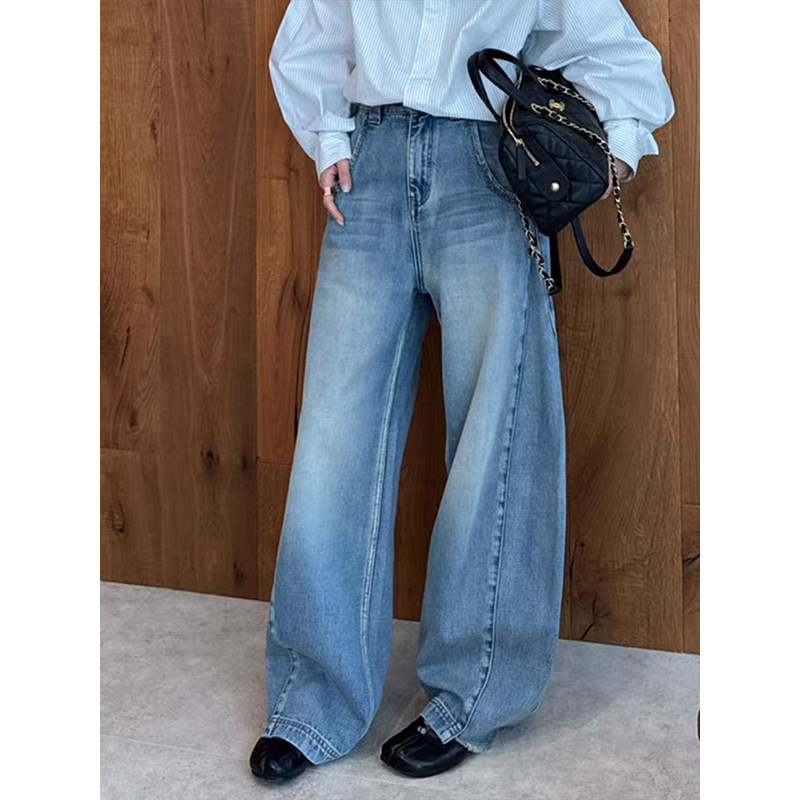 超推荐复古水洗蓝高腰弯刀牛仔裤2026春季宽松显瘦百搭减龄阔腿裤,女装/女士精品,牛仔裤,淘宝优惠券,粉丝福利购,淘宝优惠卷