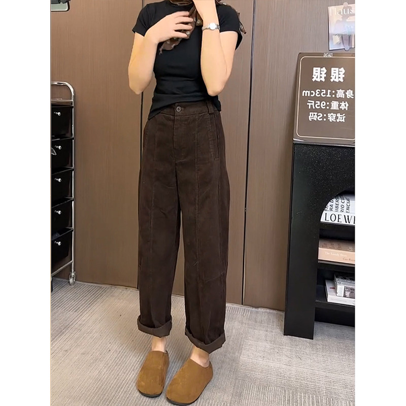 复古高腰灯芯绒阔腿奶奶裤女2026秋季小个子显瘦百搭直筒休闲裤潮