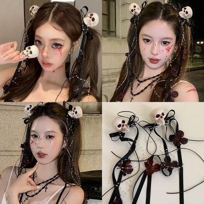 万圣节暗黑骷髅头发夹女侧边夹