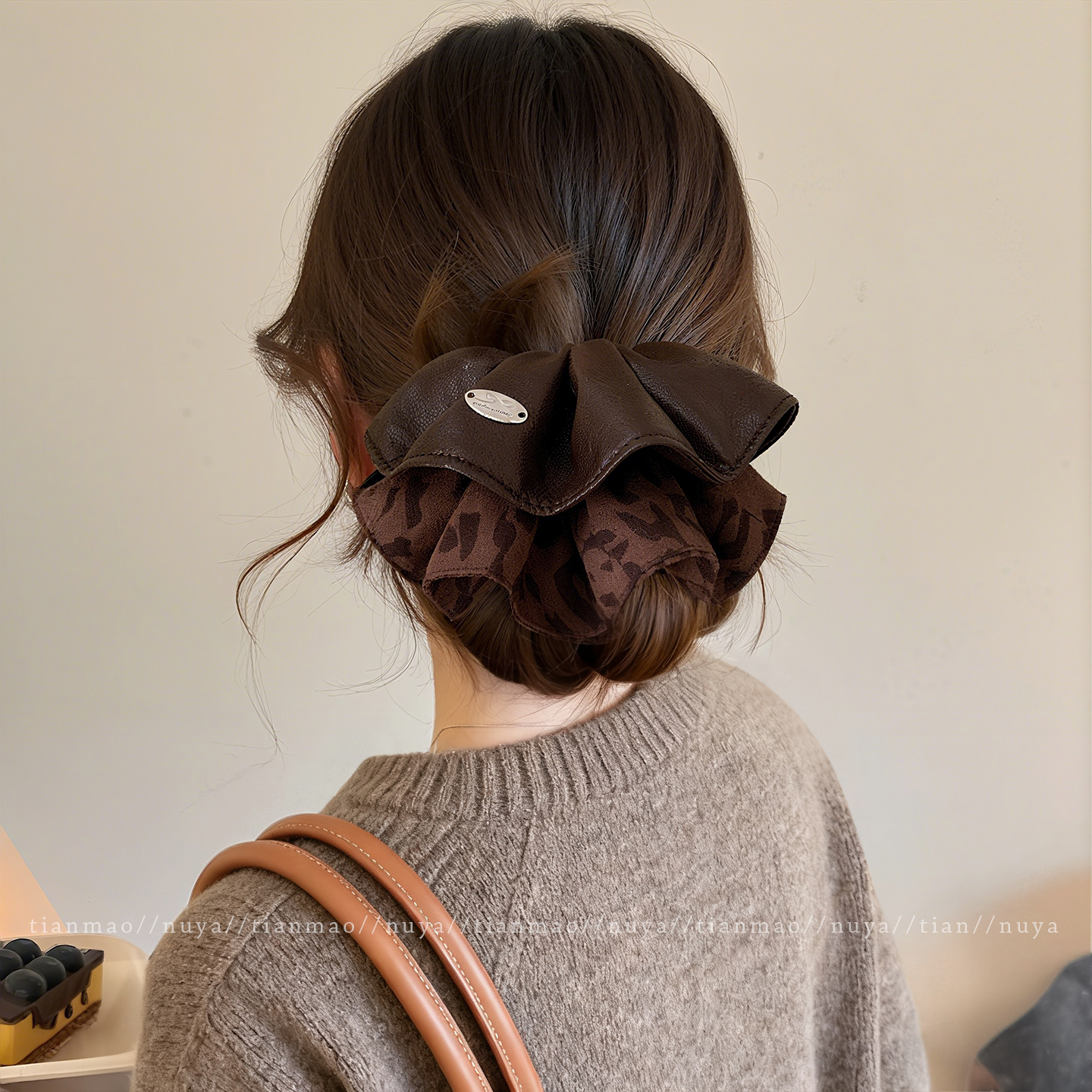 秋冬美拉德豹纹大肠发圈女高级感