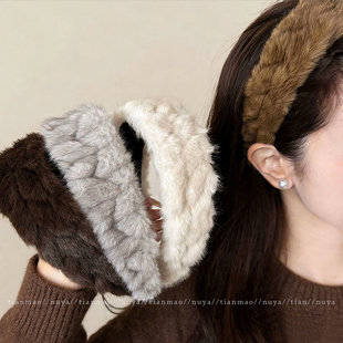 秋冬毛绒高颅顶发箍女款 宽边头箍日常外戴压发发卡 高级感洋气时尚