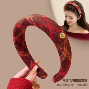 圣诞节发饰红色发箍女款 日常外戴格纹头箍洗脸发卡 高级感洋气时尚