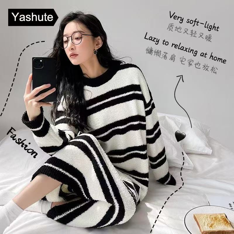 半边绒时尚简约宽松条纹大码长袖