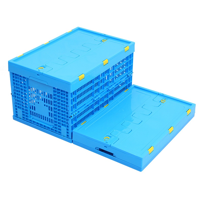 加厚折叠塑料筐 PP物流包装周转筐可折叠果蔬超市塑胶框带盖现货