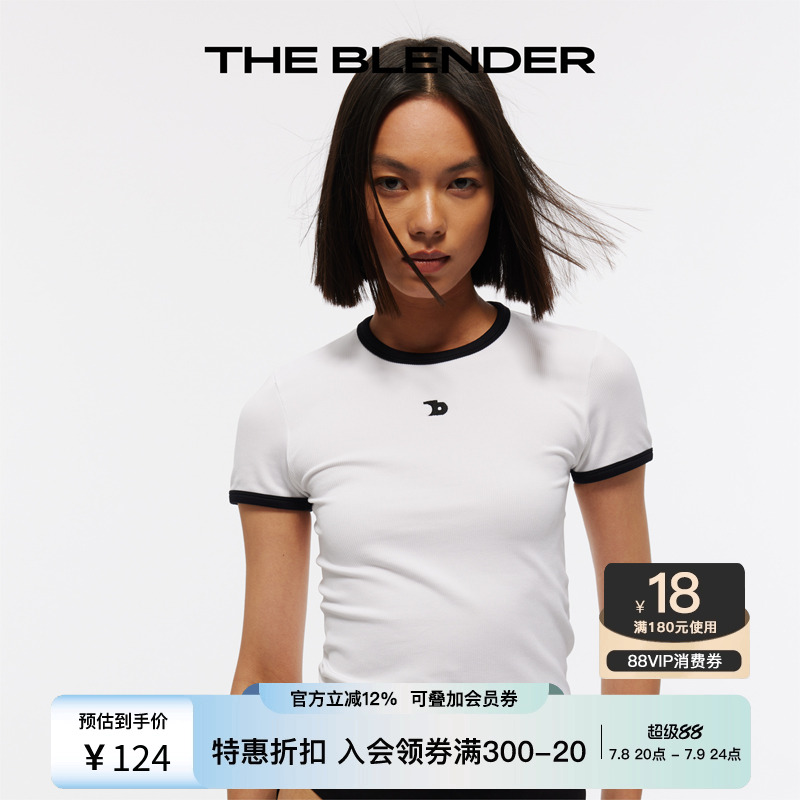 TheBlender撞色logo刺绣罗纹T恤