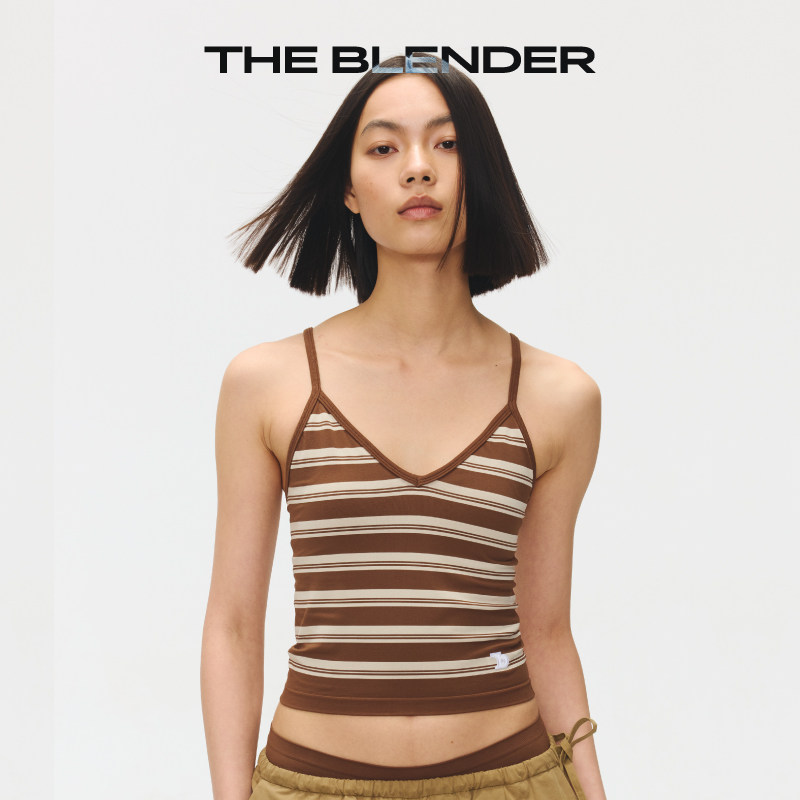 TheBlenderLOGO刺绣条纹V领背心