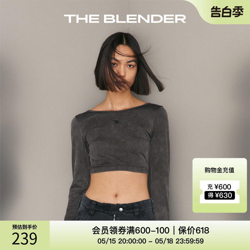 Theblender 砂洗罗纹LOGO织带一字领大露背长袖修身版型短款上衣 女士内衣/男士内衣/家居服 吊带/背心/T恤/打底衣 原图主图